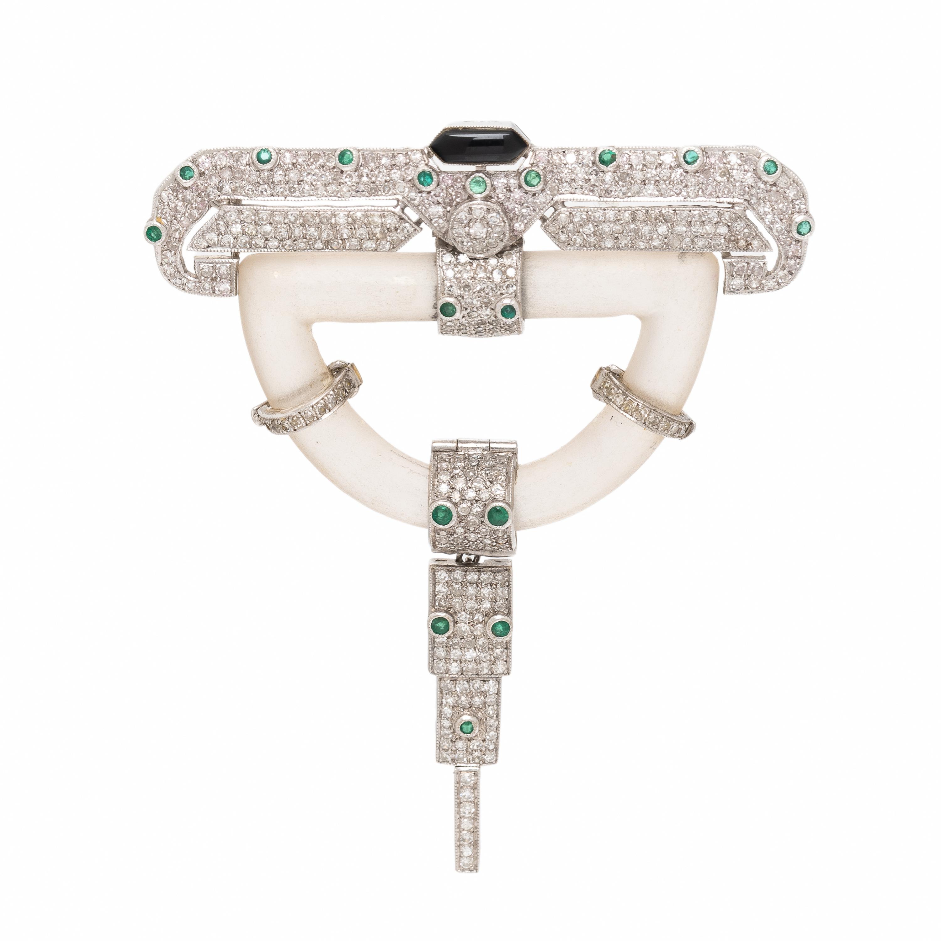 Rock Crystal Quartz, Diamond, Multigem, and White Gold Brooch