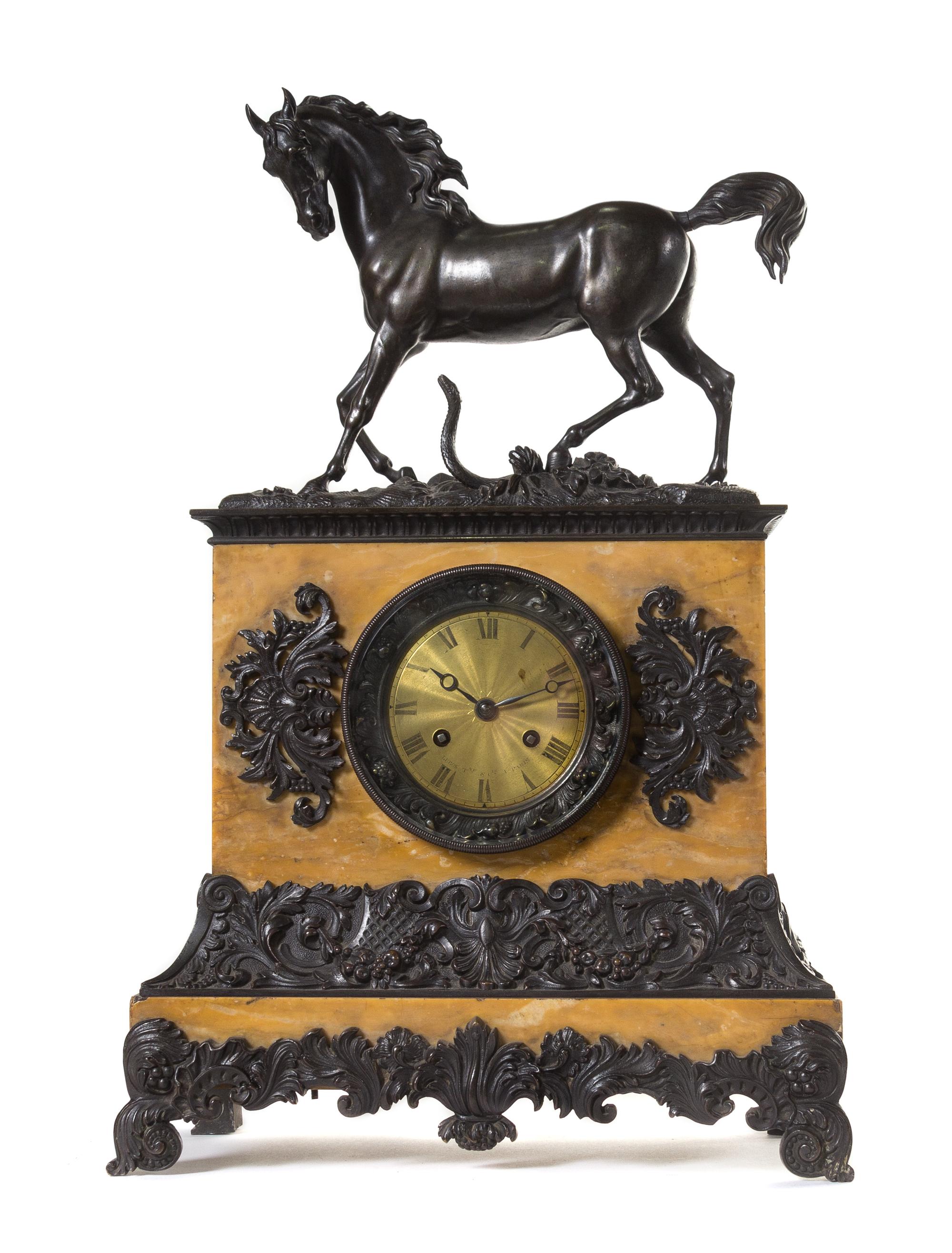 A French Bronze and Marble Mantel Clock Height 20 inches. — PARIS, 19TH CENTURY