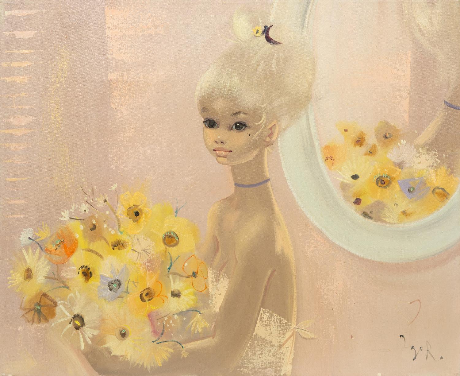 Blond Girl with Bouquet of Flowers