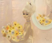 Blond Girl with Bouquet of Flowers