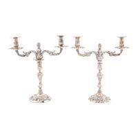 A Pair of George III Silver Two-Light Candelabra
