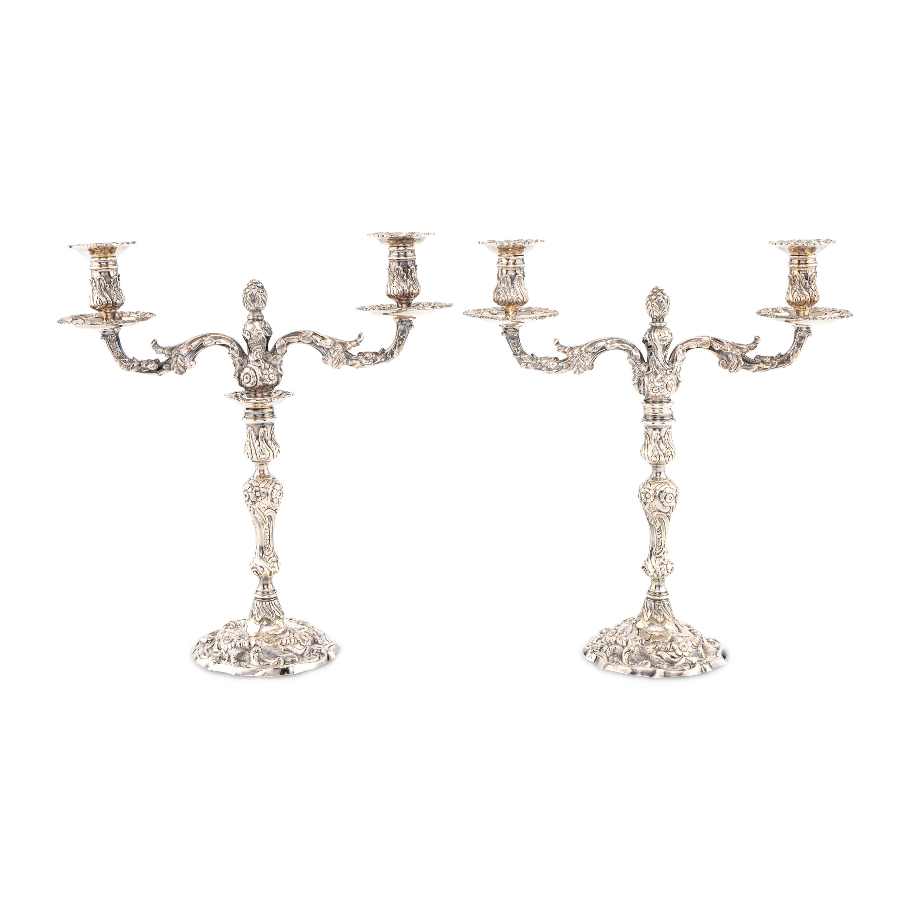 A Pair of George III Silver Two-Light Candelabra