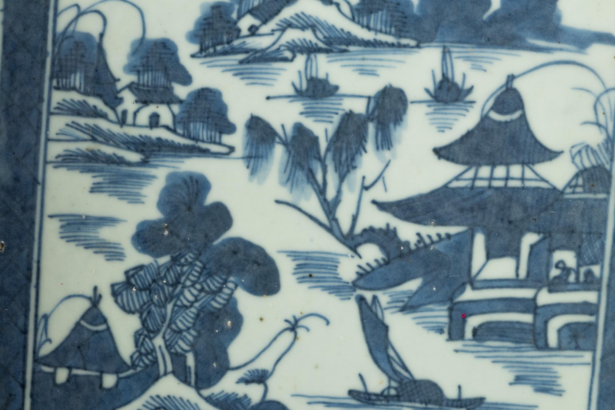 Three Chinese Export Canton Blue and White Porcelain Plaques