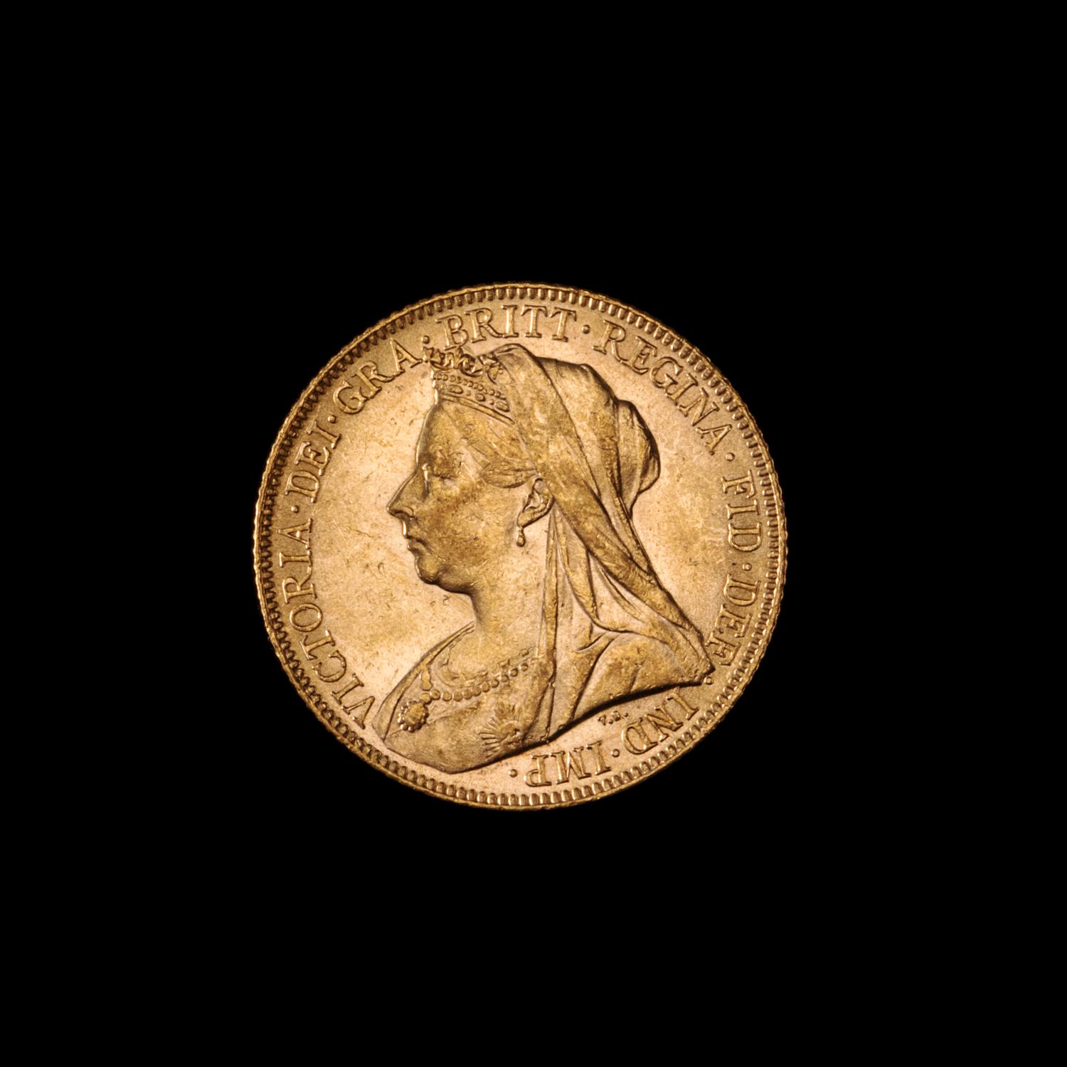A United Kingdom 1893 Sovereign: Veiled Head-London Mint Gold Coin