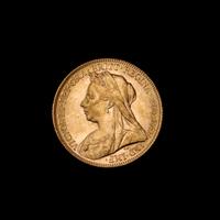 A United Kingdom 1893 Sovereign: Veiled Head-London Mint Gold Coin