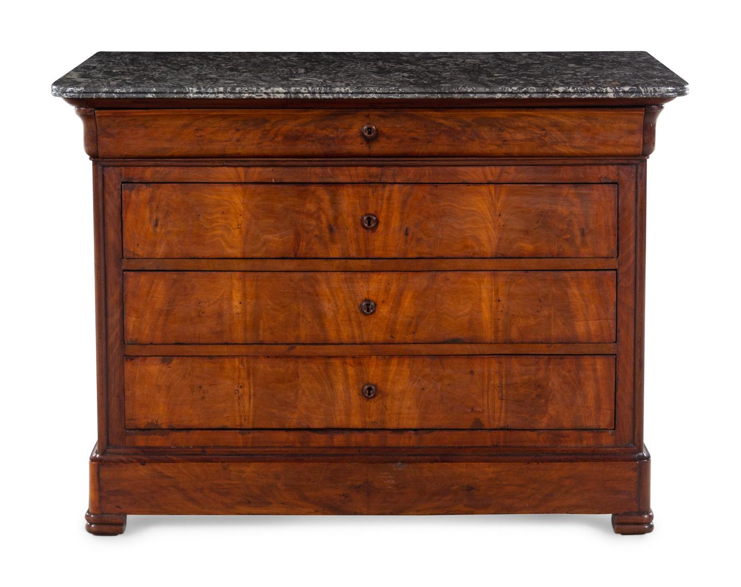 A Louis Philippe Walnut Marble-Top Chest of Drawers