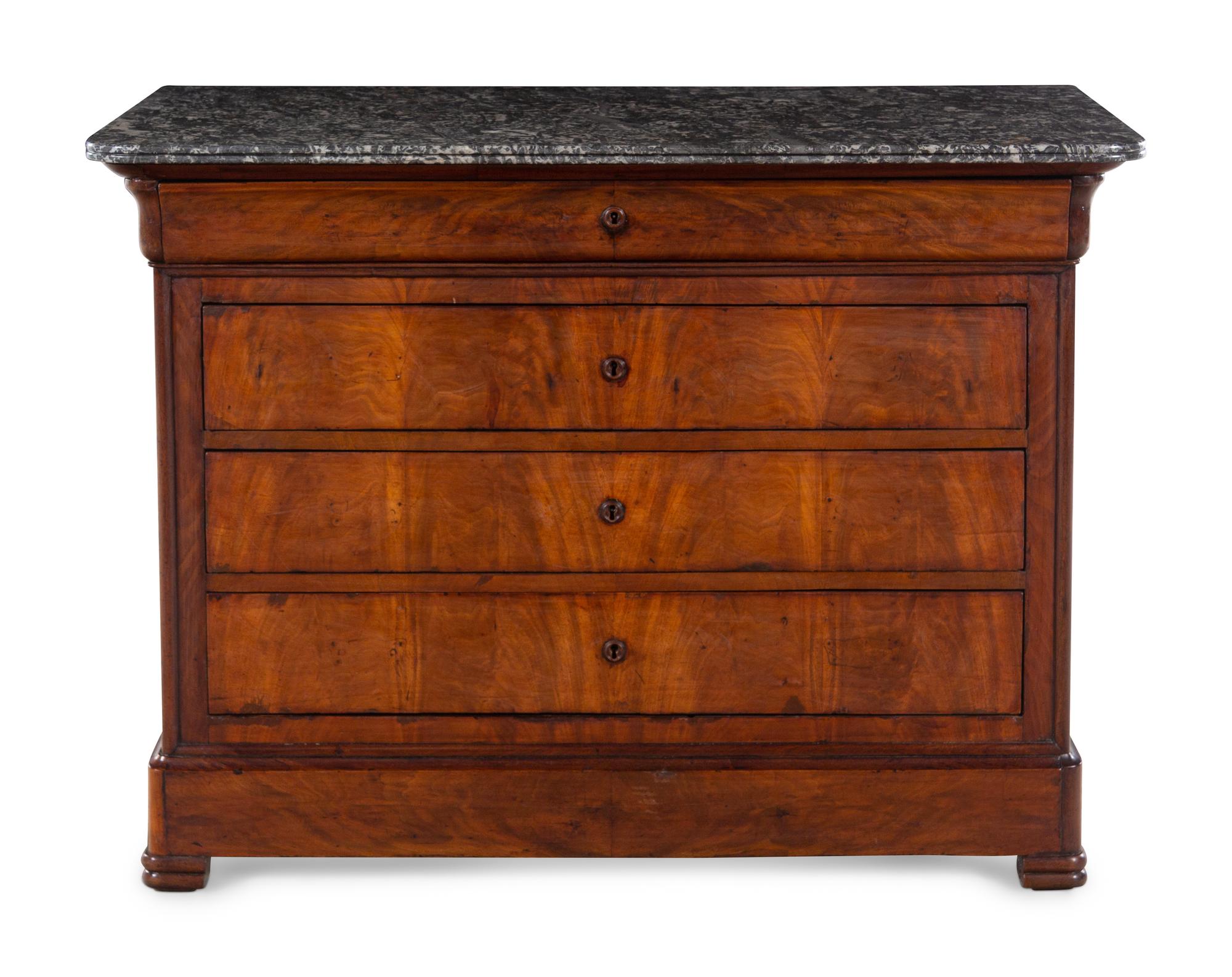 A Louis Philippe Walnut Marble-Top Chest of Drawers