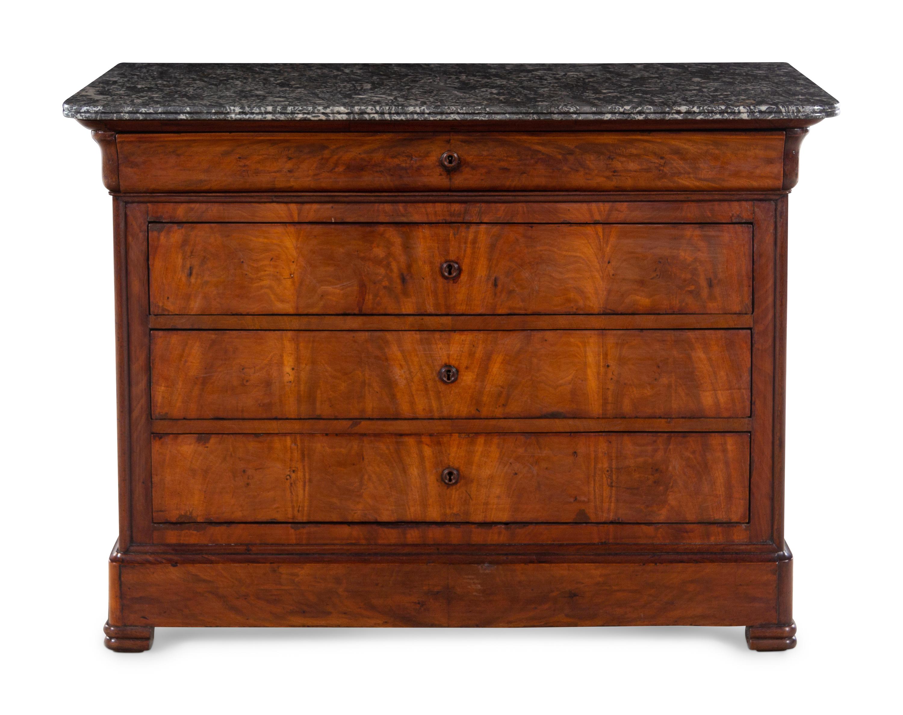 A Louis Philippe Walnut Marble-Top Chest of Drawers