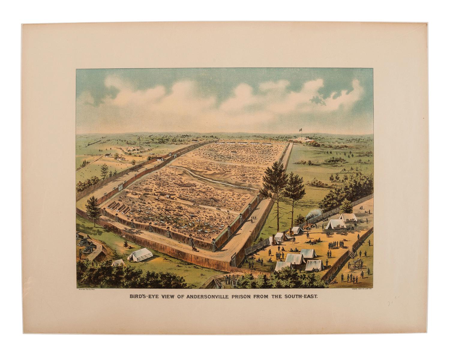 [CIVIL WAR]. Bird’s Eye View of Andersonville Prison from the South-East . [ With: ] Related prints.