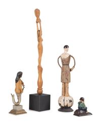 Four Carved and Painted Wooden Folk Art Figures