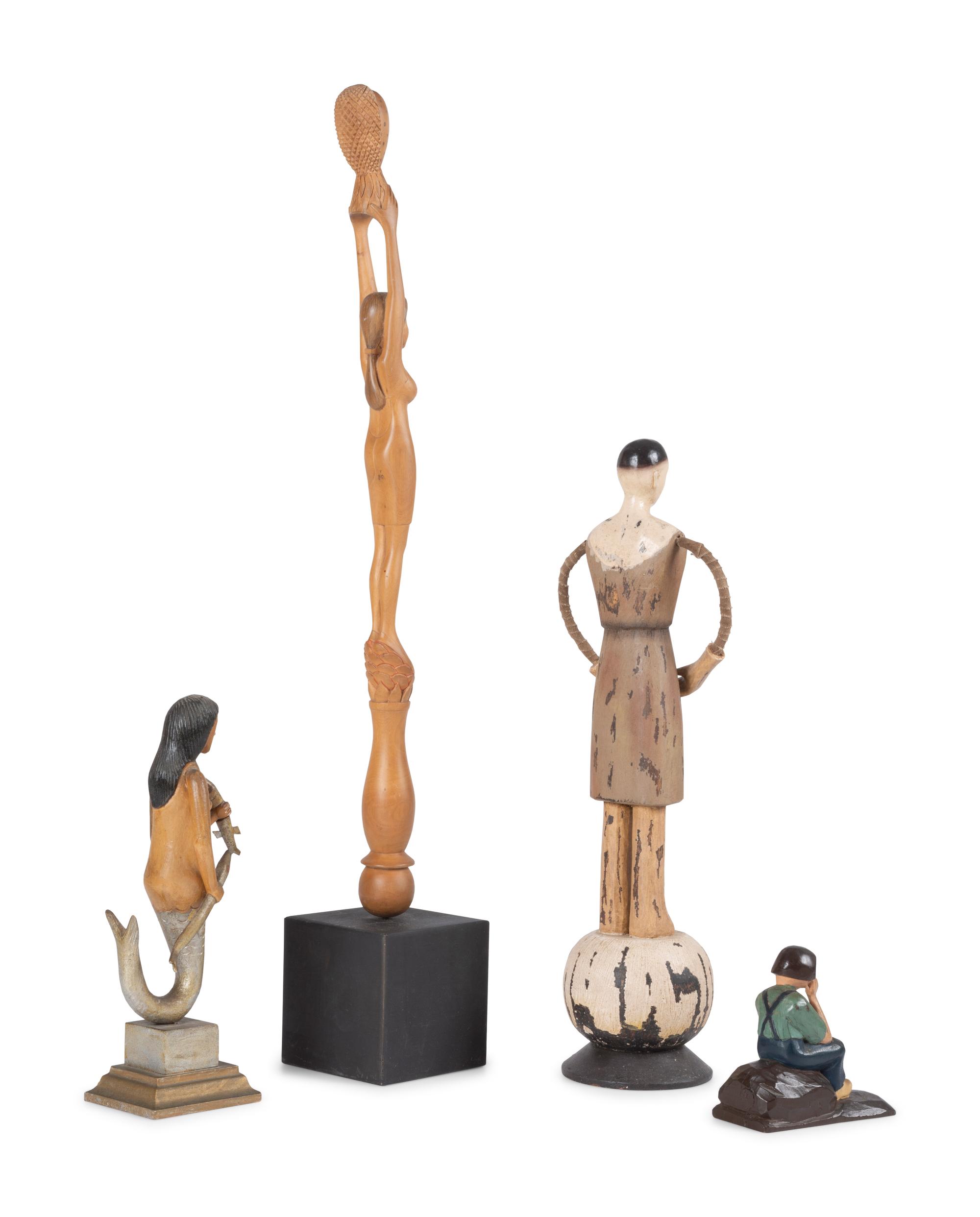 Four Carved and Painted Wooden Folk Art Figures