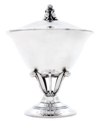 A Danish Silver Covered Compote, Georg Jensen Silversmithy, Copenhagen, Second Half 20th Century, the cover surmounted by a floral bud