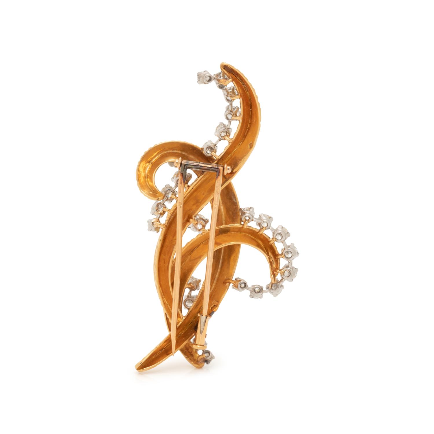 FRENCH, YELLOW GOLD AND DIAMOND BROOCH