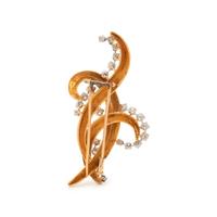 FRENCH, YELLOW GOLD AND DIAMOND BROOCH