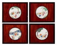 A Set of Four Chinese Famille Rose Porcelain Inset Hardwood Hanging Screens