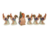 Six Herend Porcelain Rooster Figurines