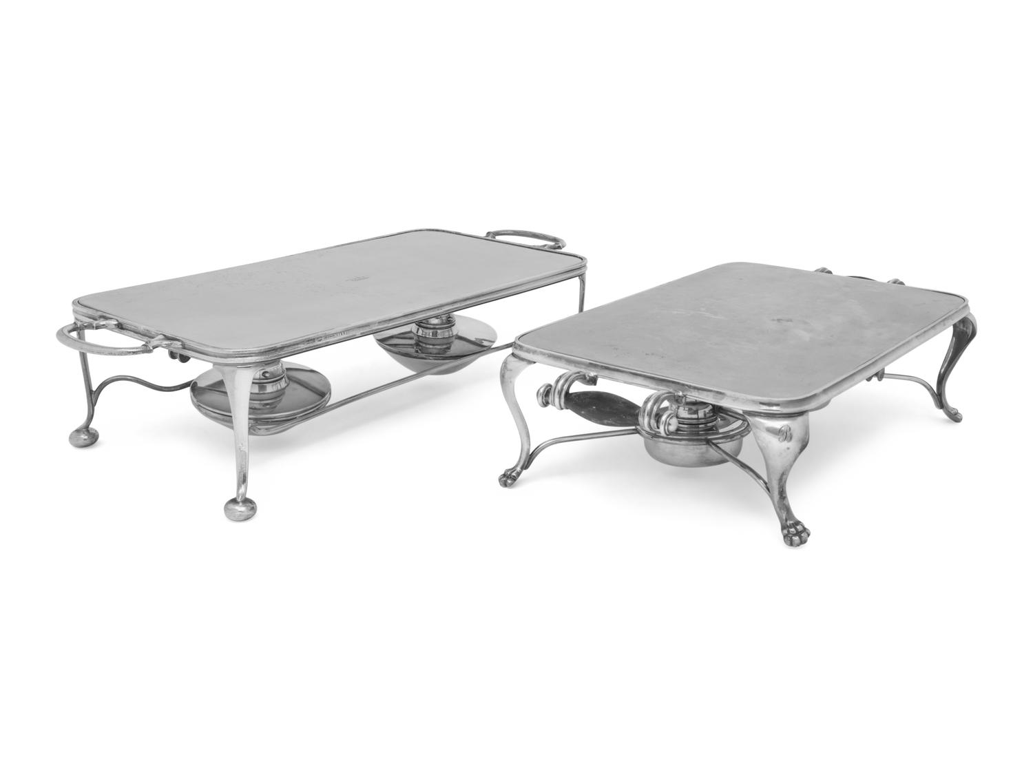 Two Silver Plate Table-Warming Stoves