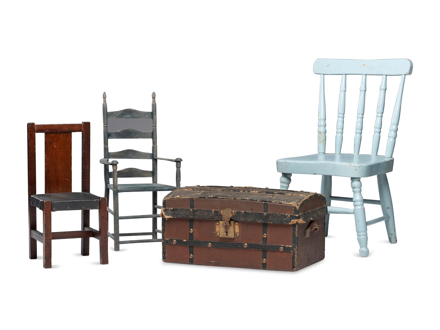 Three Painted Wood Doll's Chairs