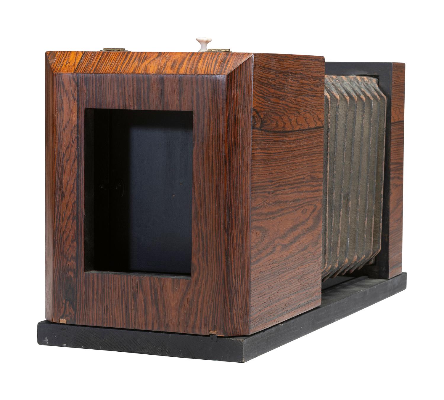 [CAMERAS]. Replica Lewis-style half plate daguerreotype camera with C.C. Harrison lens.