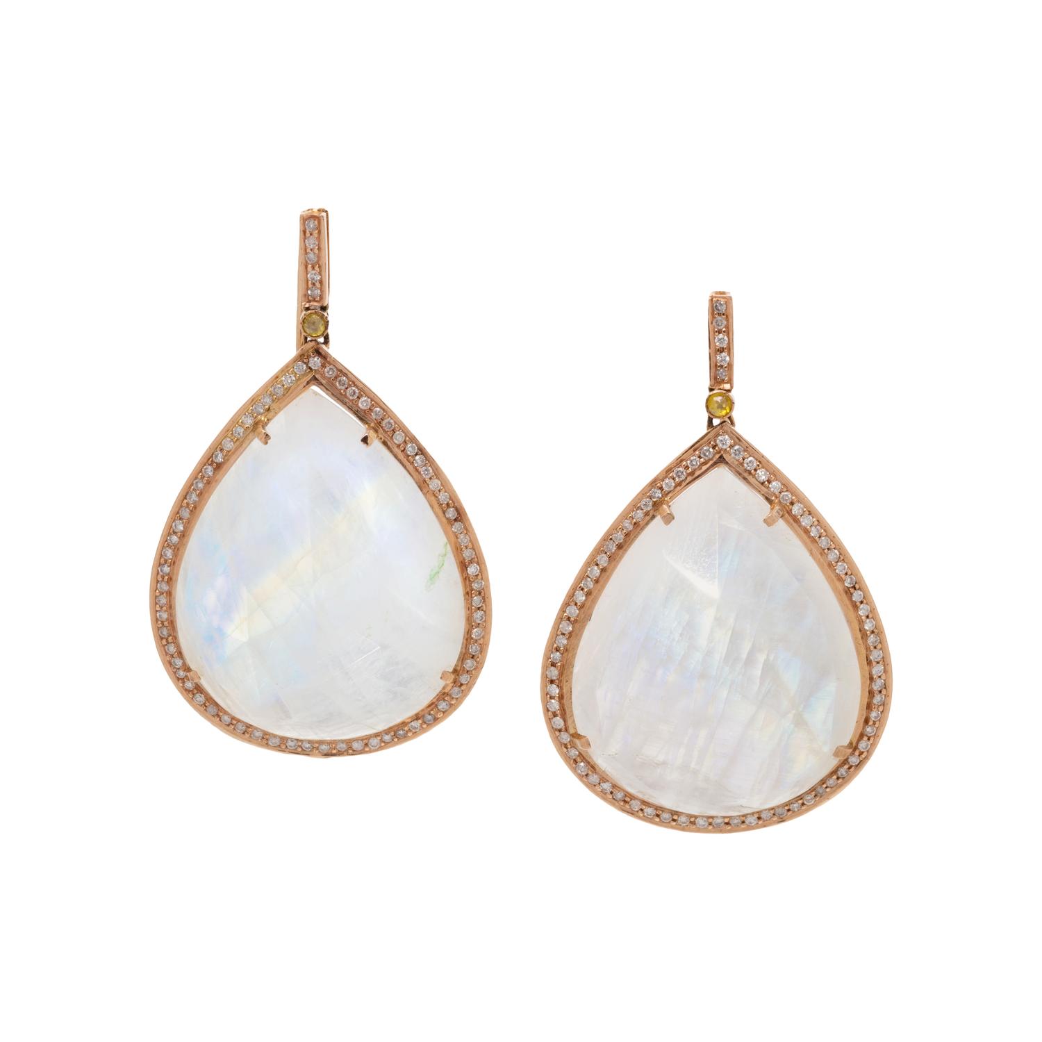 ROSE GOLD, MOONSTONE AND DIAMOND EARRINGS