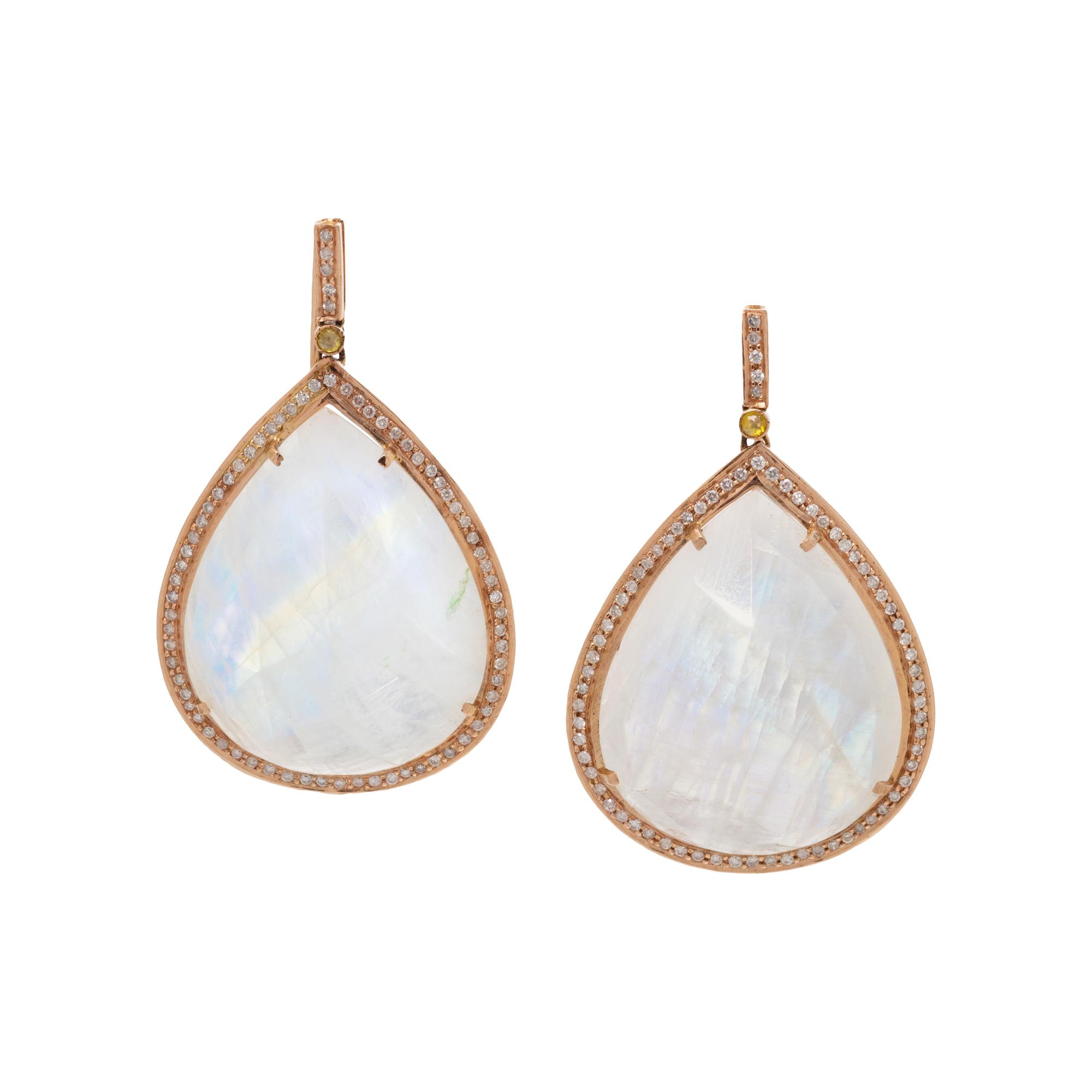 ROSE GOLD, MOONSTONE AND DIAMOND EARRINGS