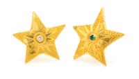 A Pair of 22 Karat Yellow Gold, Emerald and Diamond Earclips, Cornelia Roethel, 12.20 dwts.