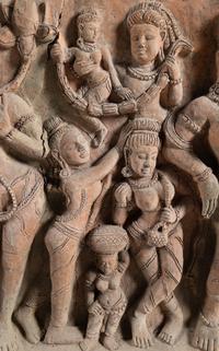 A Large Indian Carved Sandstone Relief Panel