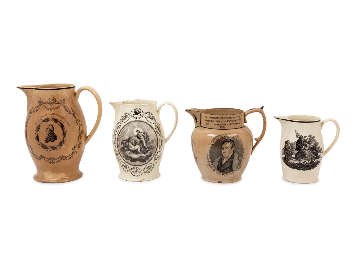 Four Liverpool Historical Creamware Commemorative Jugs
