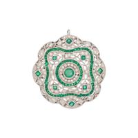 WHITE GOLD, EMERALD, AND DIAMOND BROOCH/PENDANT