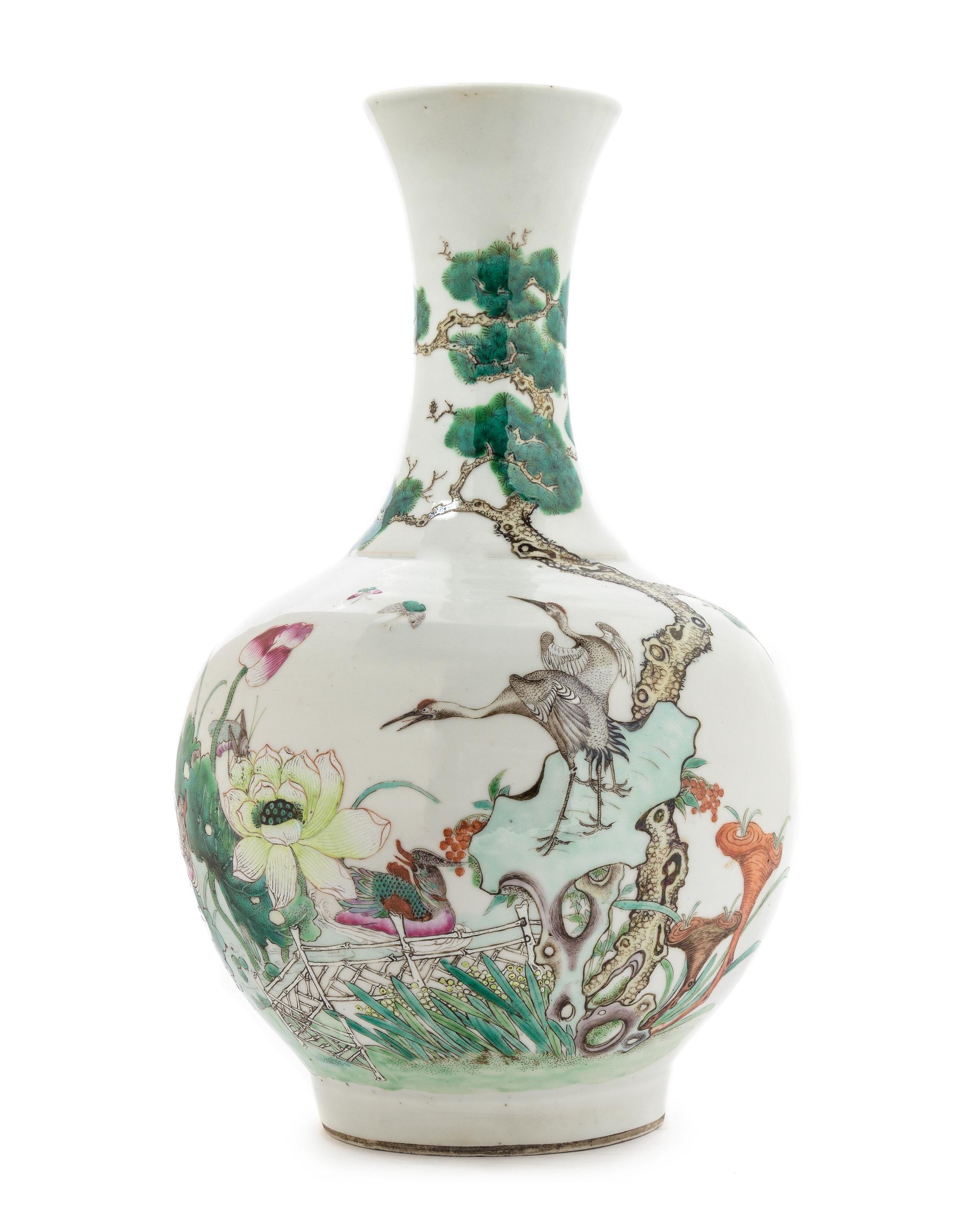 A Chinese Famille Rose Porcelain Vase LATE 19TH/EARLY 20TH CENTURY Height 15 1/8 inches. — LATE 19TH/EARLY 20TH CENTURY