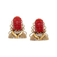 CARVED CORAL AND DIAMOND CLIP EARRINGS