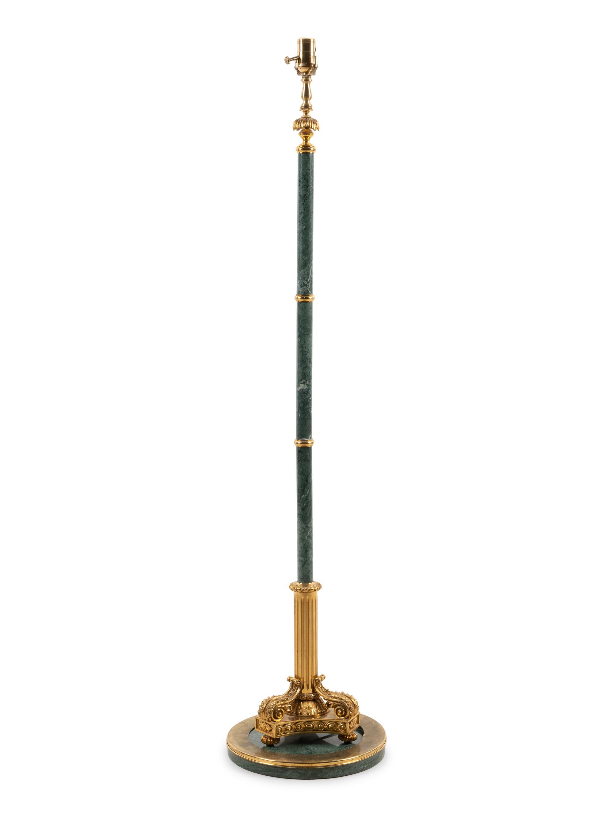 A Continental Gilt Metal Mounted Marble Floor Lamp