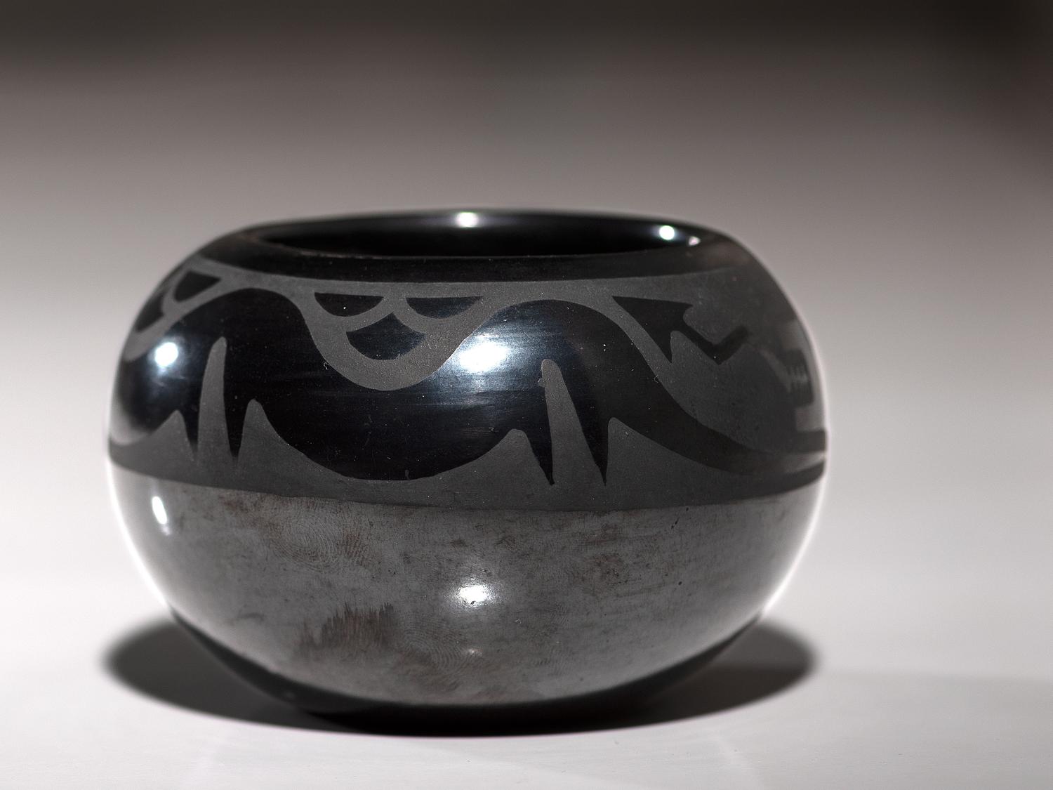 Blackware Pottery Jar, with Avanyu August 1965