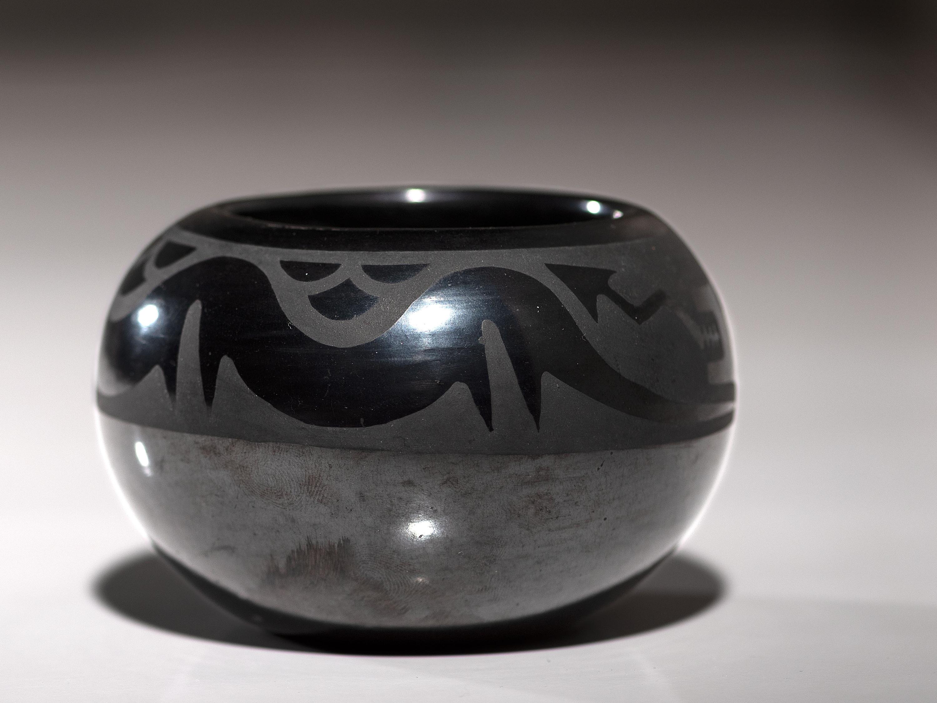 Blackware Pottery Jar, with Avanyu August 1965