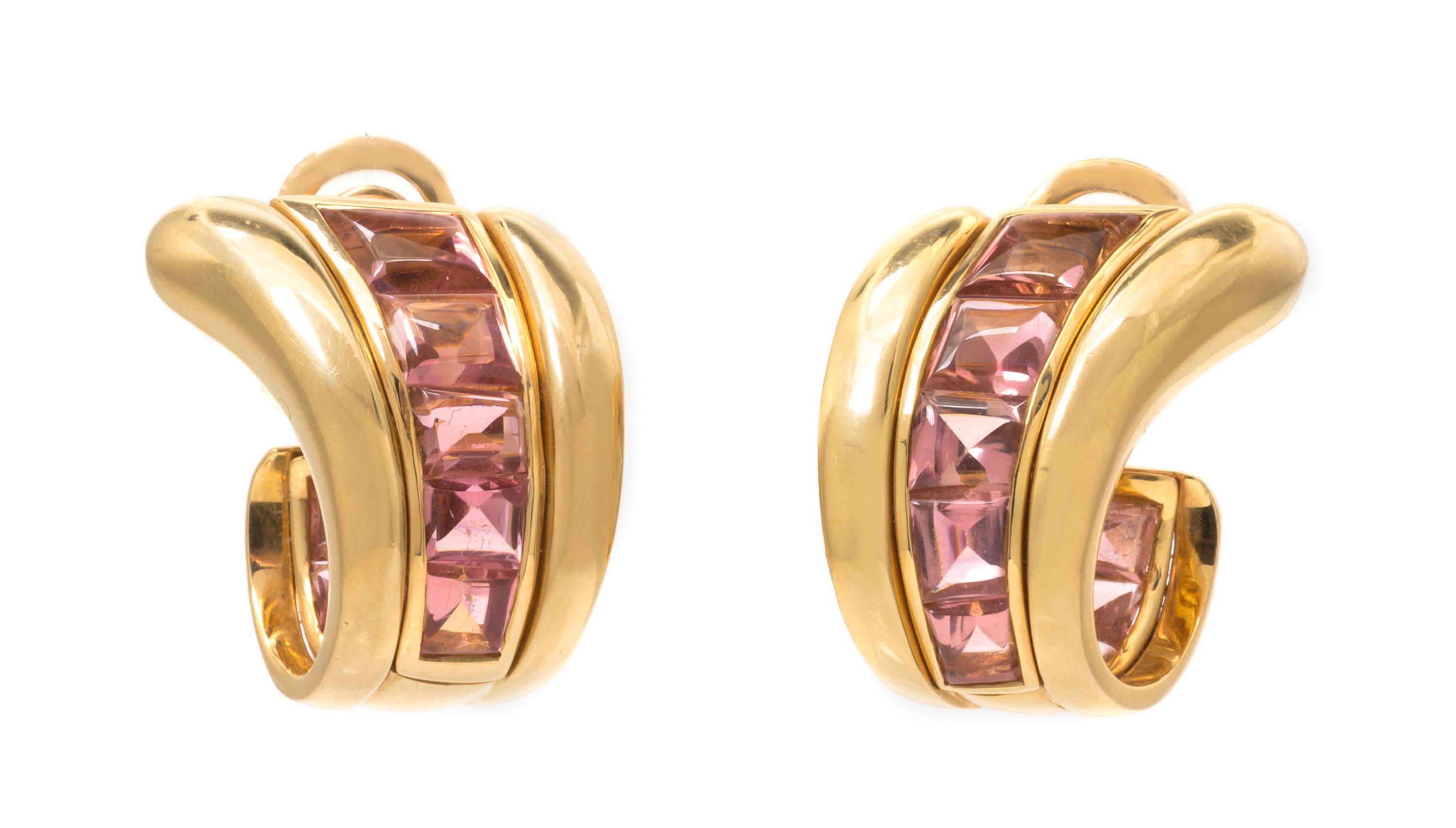 A Pair of 18 Karat Rose Gold and Pink Tourmaline Earclips, Verdura, 19.10 dwts.