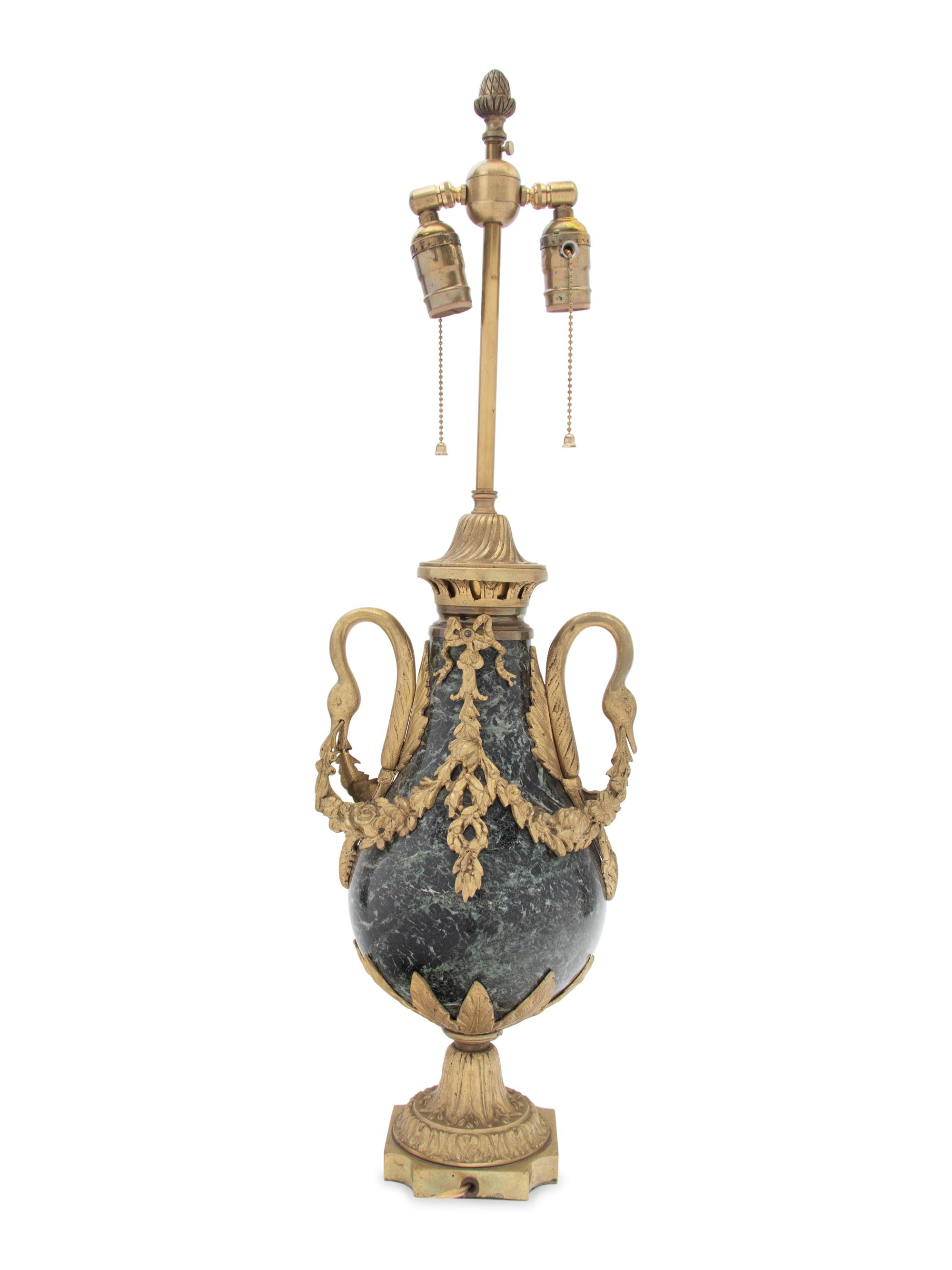 A French Gilt Bronze and Marble Urn Mounted as a Lamp