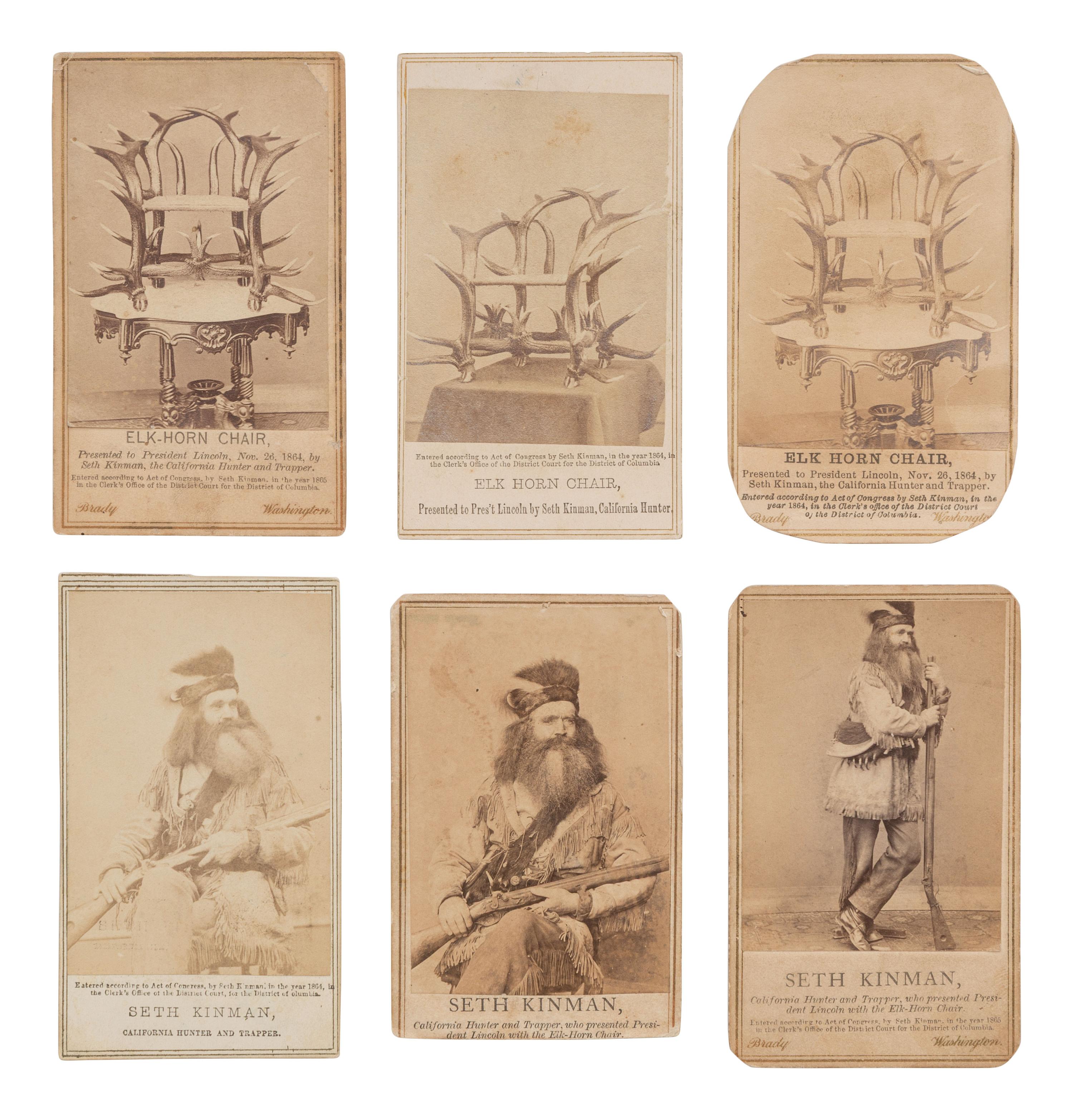 [LINCOLN, Abraham (1809-1865)]. 6 CDVs of Seth Kinman and his famous Elk Horn Chair.