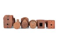 Seven Sewer Tile Birdhouses, Probably White Hall Pottery