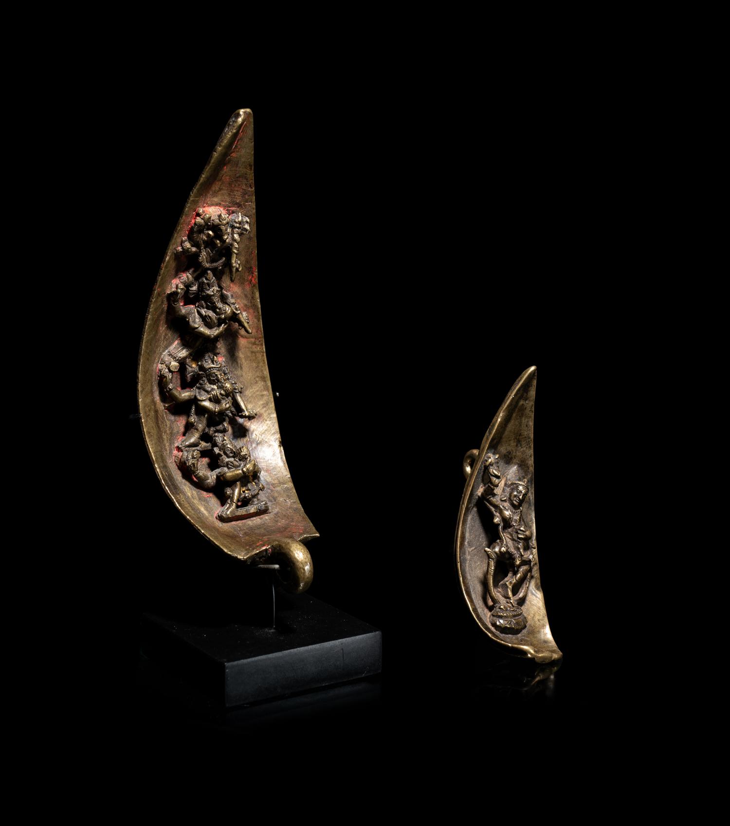 Two Tibetan Bronze Mandala Leaves