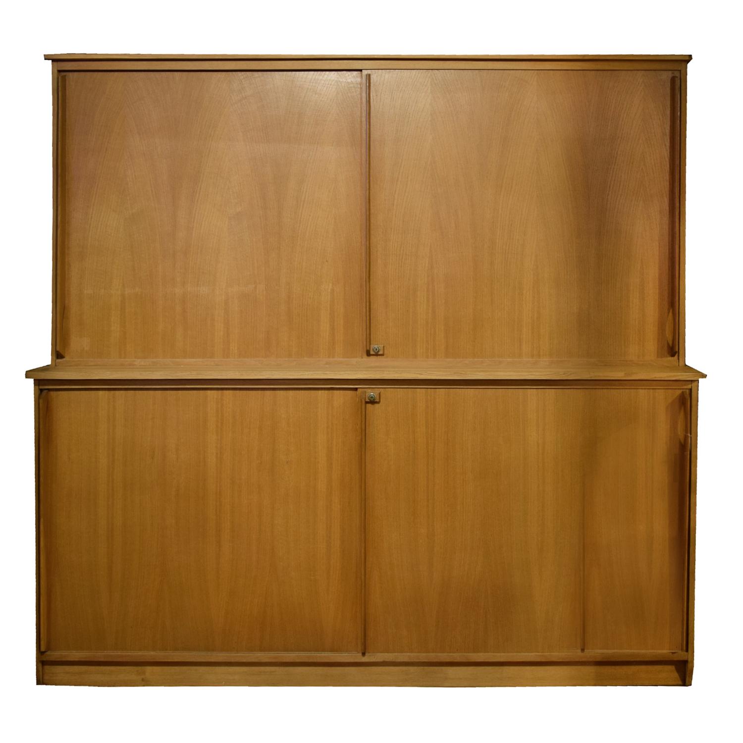 A Mid-Century Two-Tier Wood Cabinet 89" W x 17" D x 84.5" H — France, Mid-20th Century