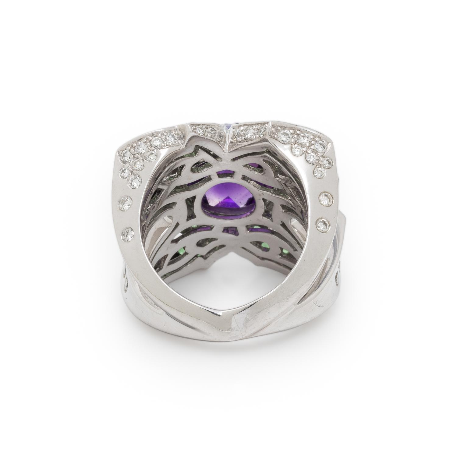STEPHEN WEBSTER, AMETHYST, TSAVORITE GARNET, DIAMOND, AND WHITE GOLD RING