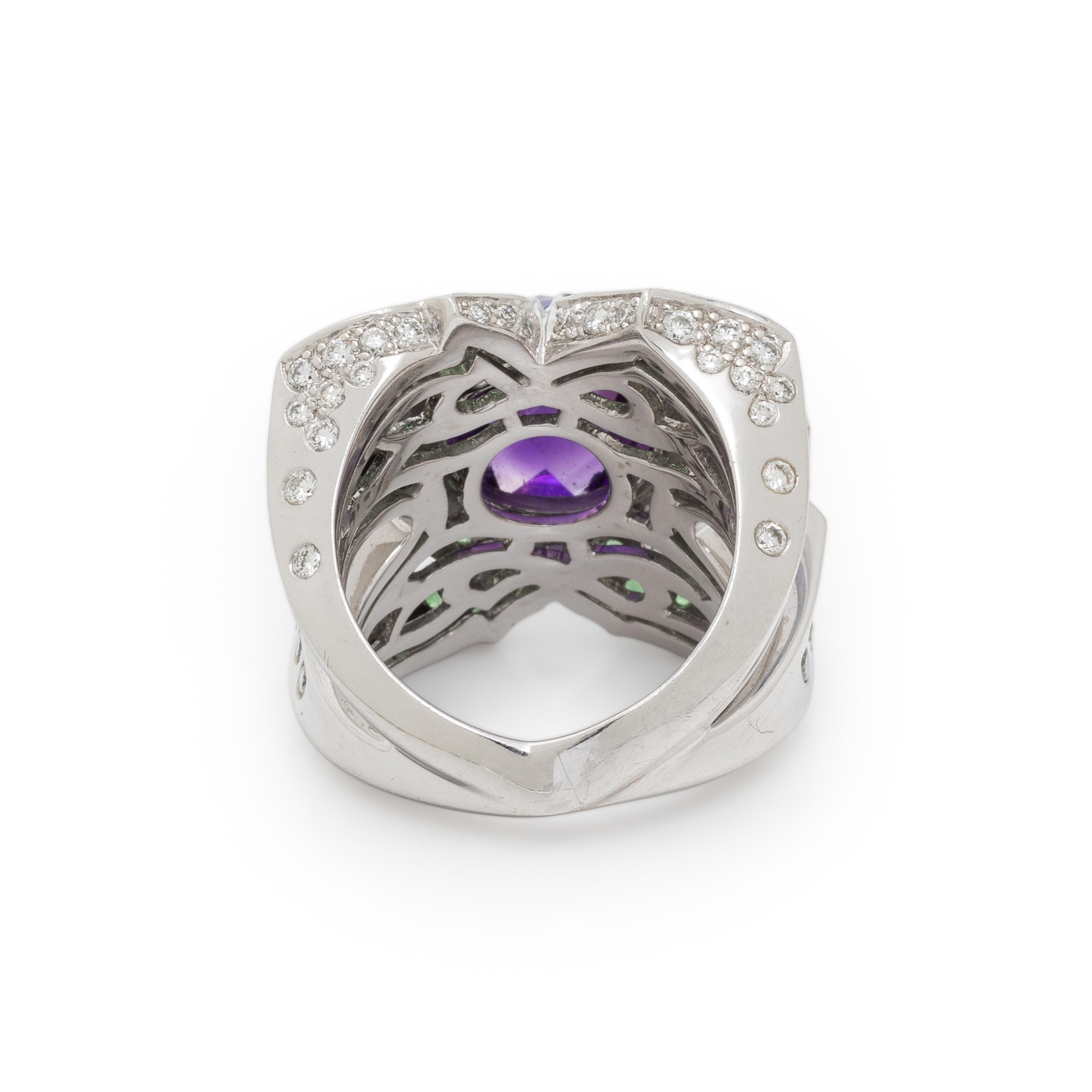 STEPHEN WEBSTER, AMETHYST, TSAVORITE GARNET, DIAMOND, AND WHITE GOLD RING