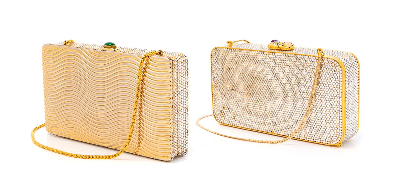 Two Judith Leiber Jeweled Goldtone Clutches