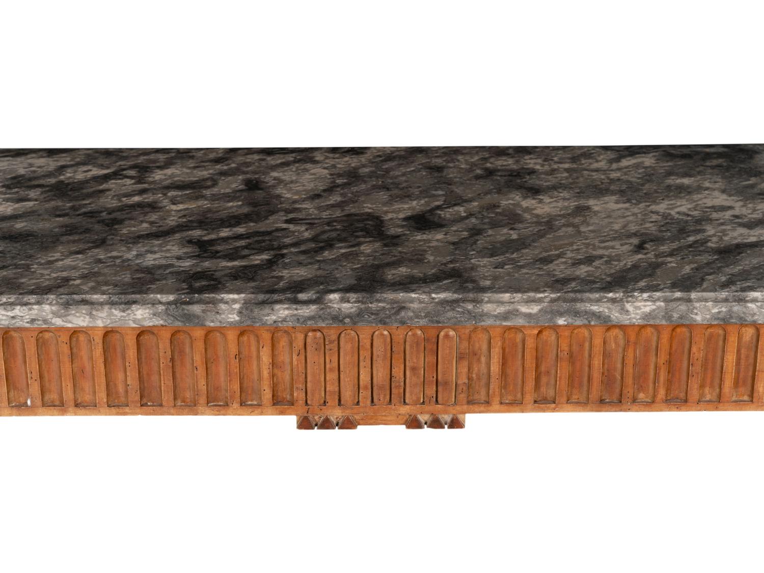 A Louis XVI Provincial Stained Fruitwood Marble-Top Console Table