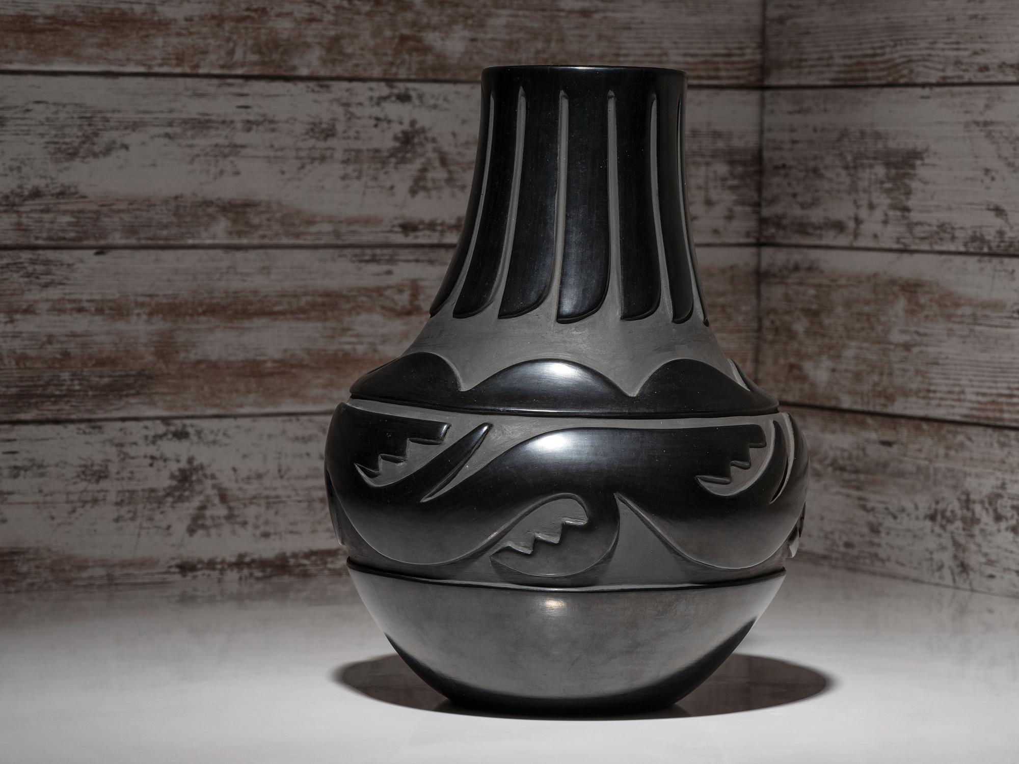 Carve Blackware Pottery Jar, with Avanyu