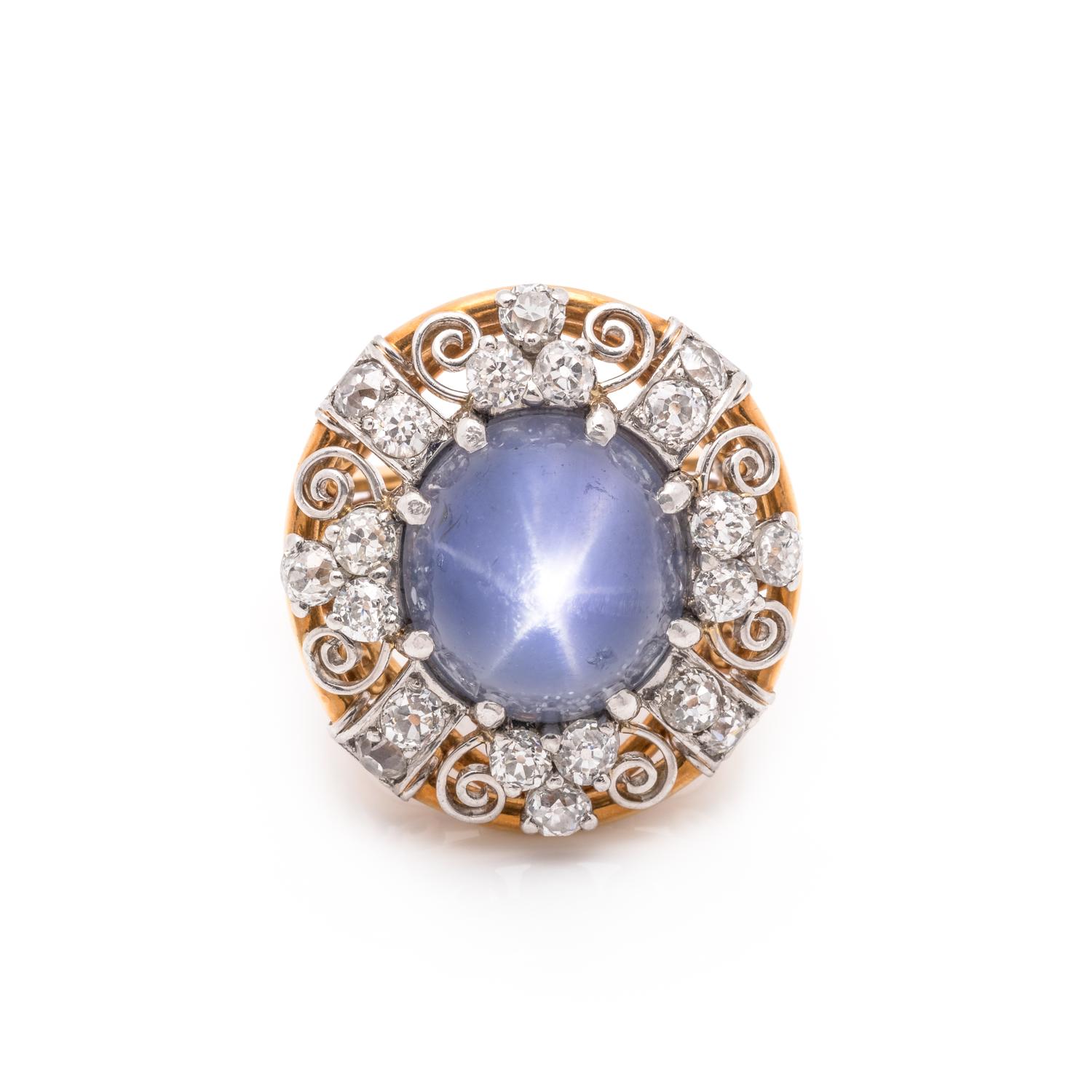 STAR SAPPHIRE AND DIAMOND RING