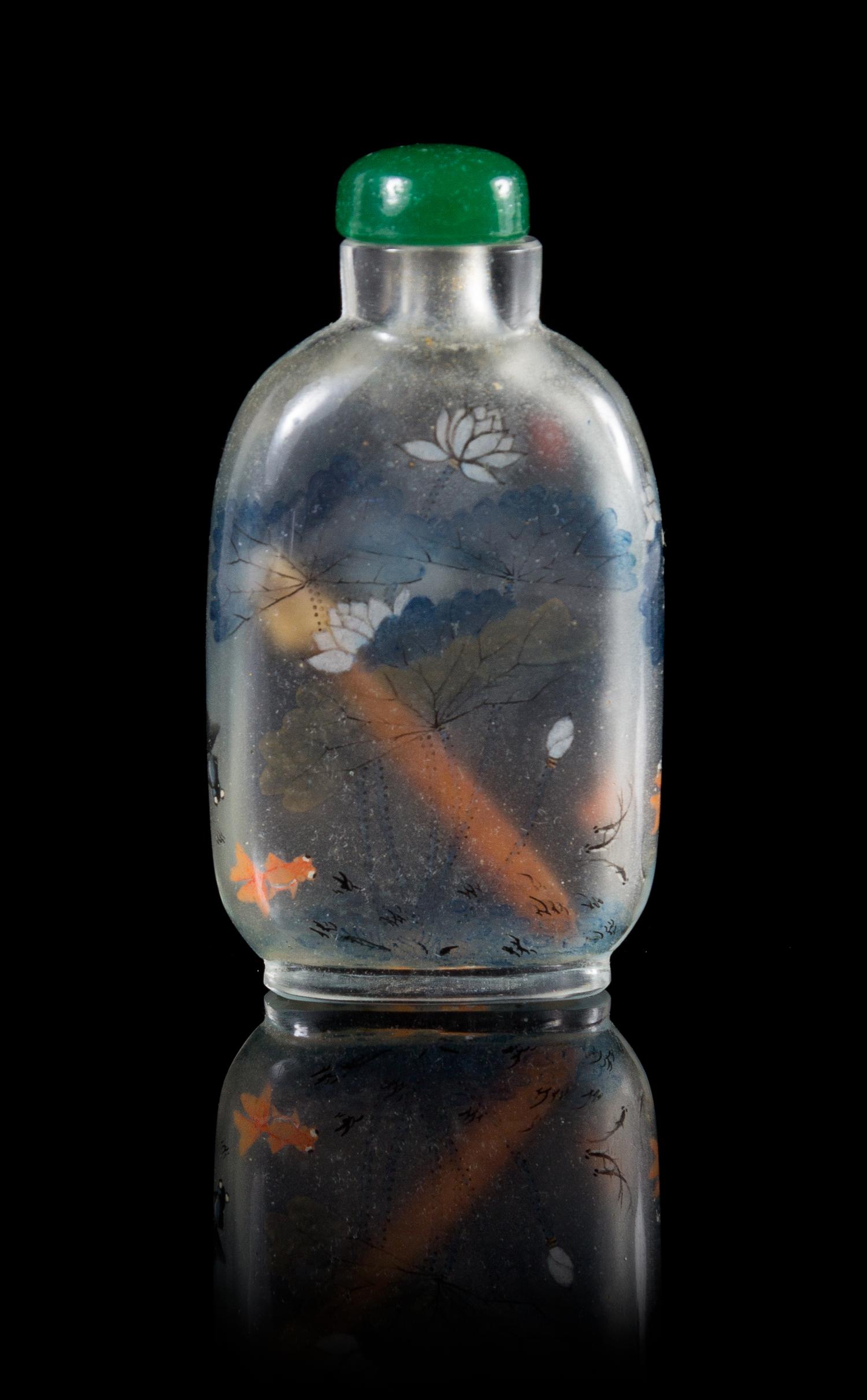 An Inside Painted Glass Snuff Bottle Height 2 3/4 inches.