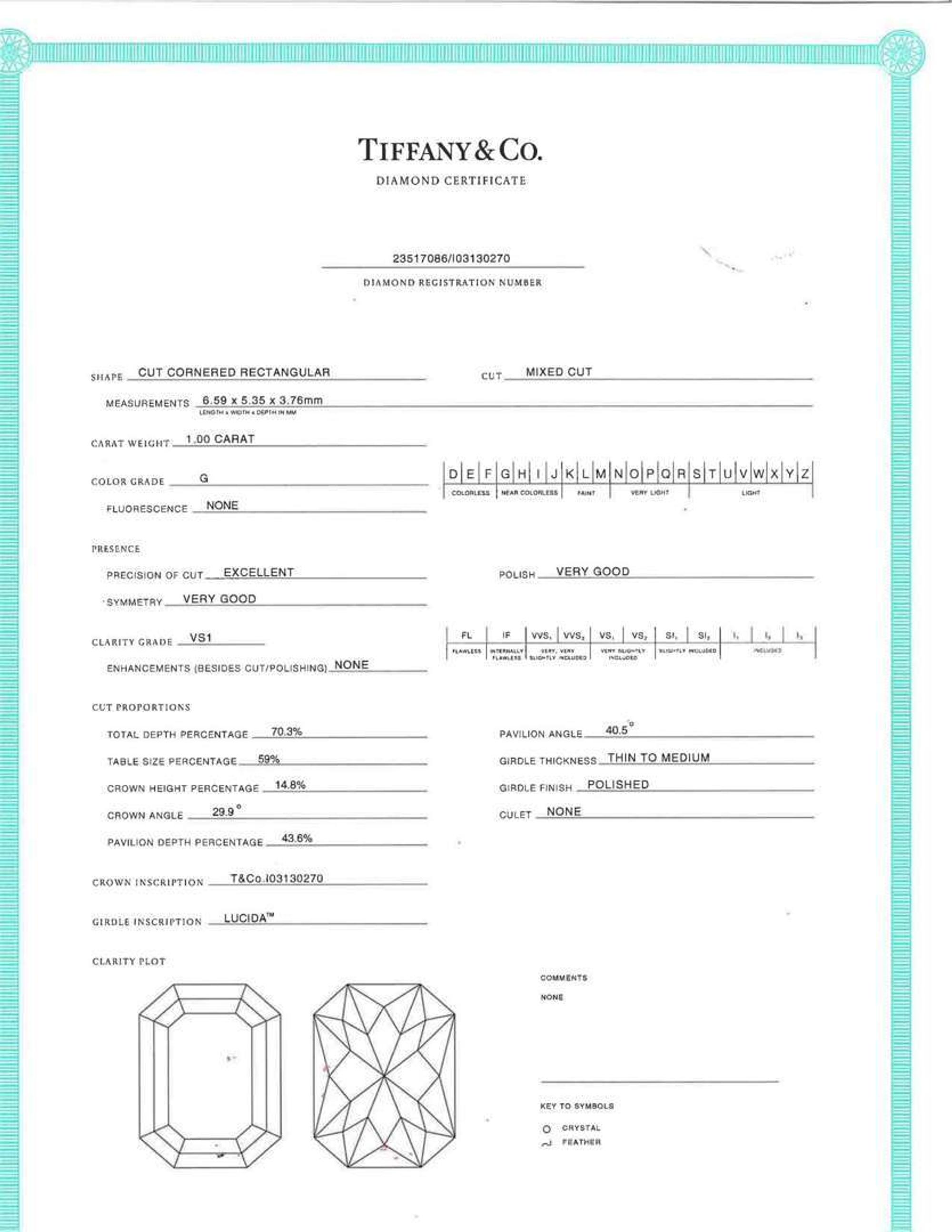 A Platinum and Aquamarine Ring with Tiffany Diamond 1.00 Carat Cut Cornered Rectangular Mixed Cut Diamond, Tiffany & Co.