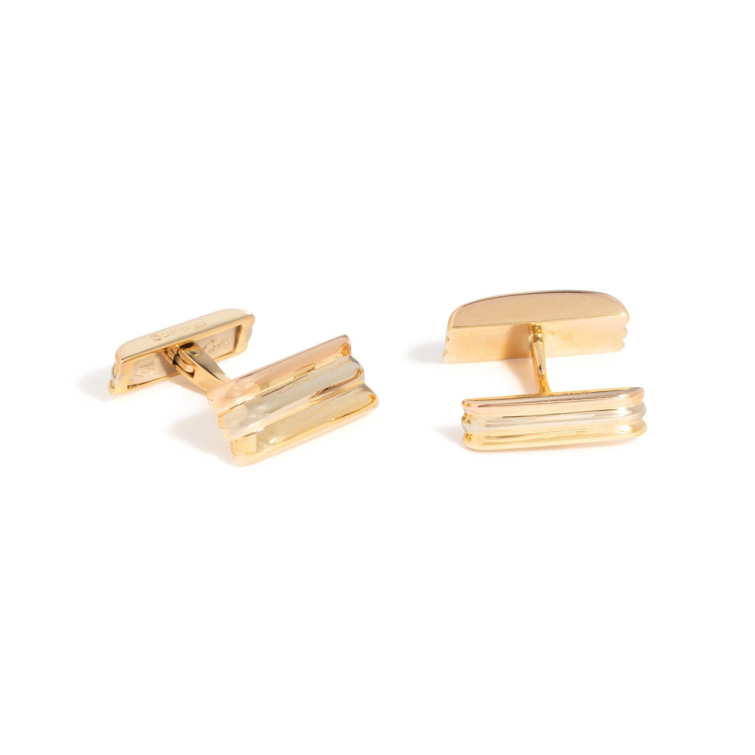 CARTIER, TRICOLOR GOLD 'TRINITY' CUFFLINKS