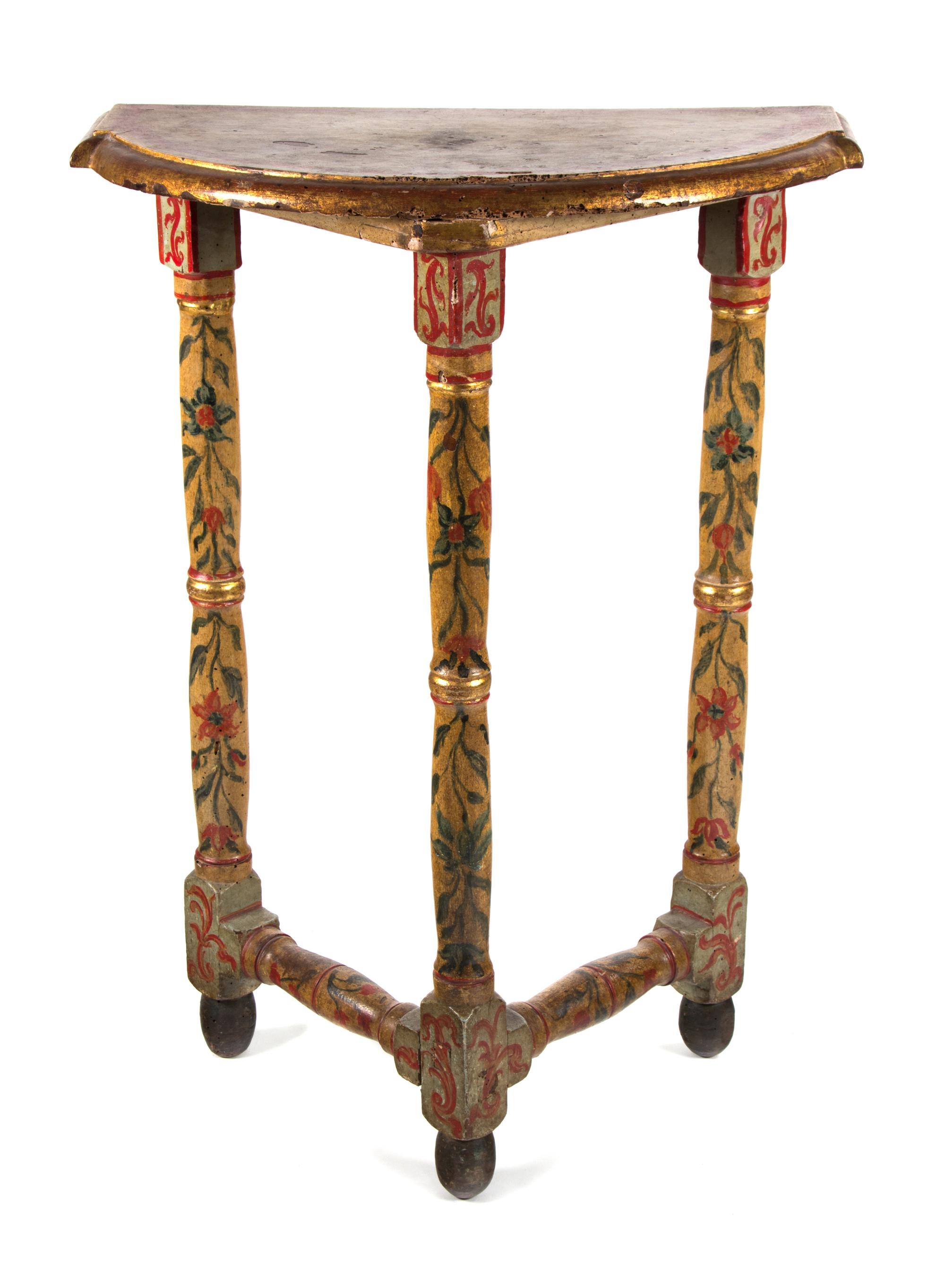 An Italian Painted Console Table Height 36 1/2 x width 26 x depth 13 1/2 inches. — 19TH CENTURY